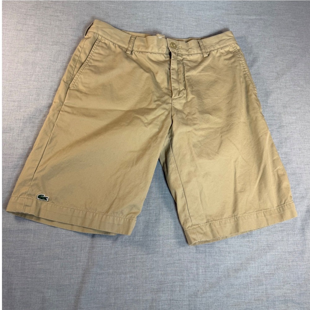 Lacoste Classic Fit Khaki Chino Shorts Mens US 30 Tan Cotton Logo